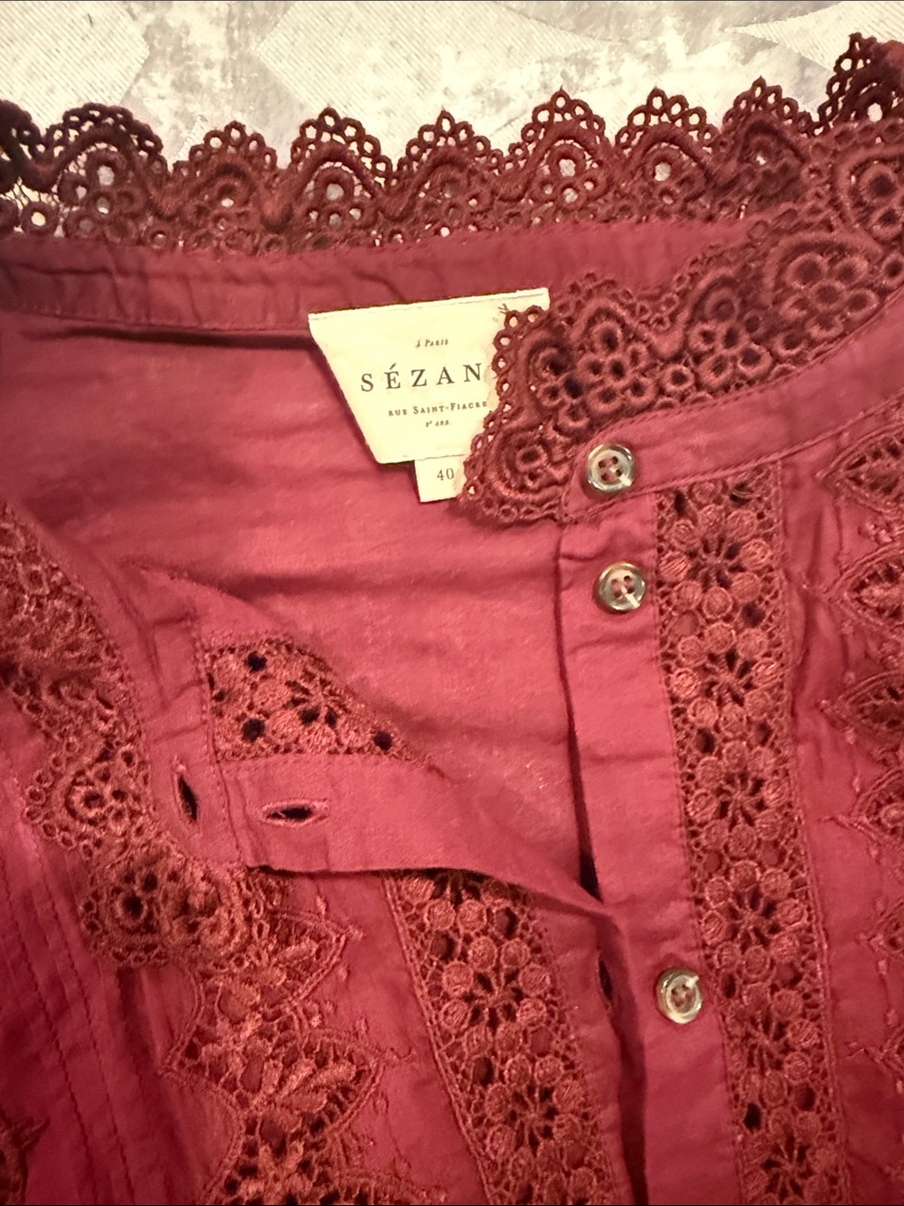 Sezane Rym Burgundy Lace-Trim Blouse - Picture 3 of 3